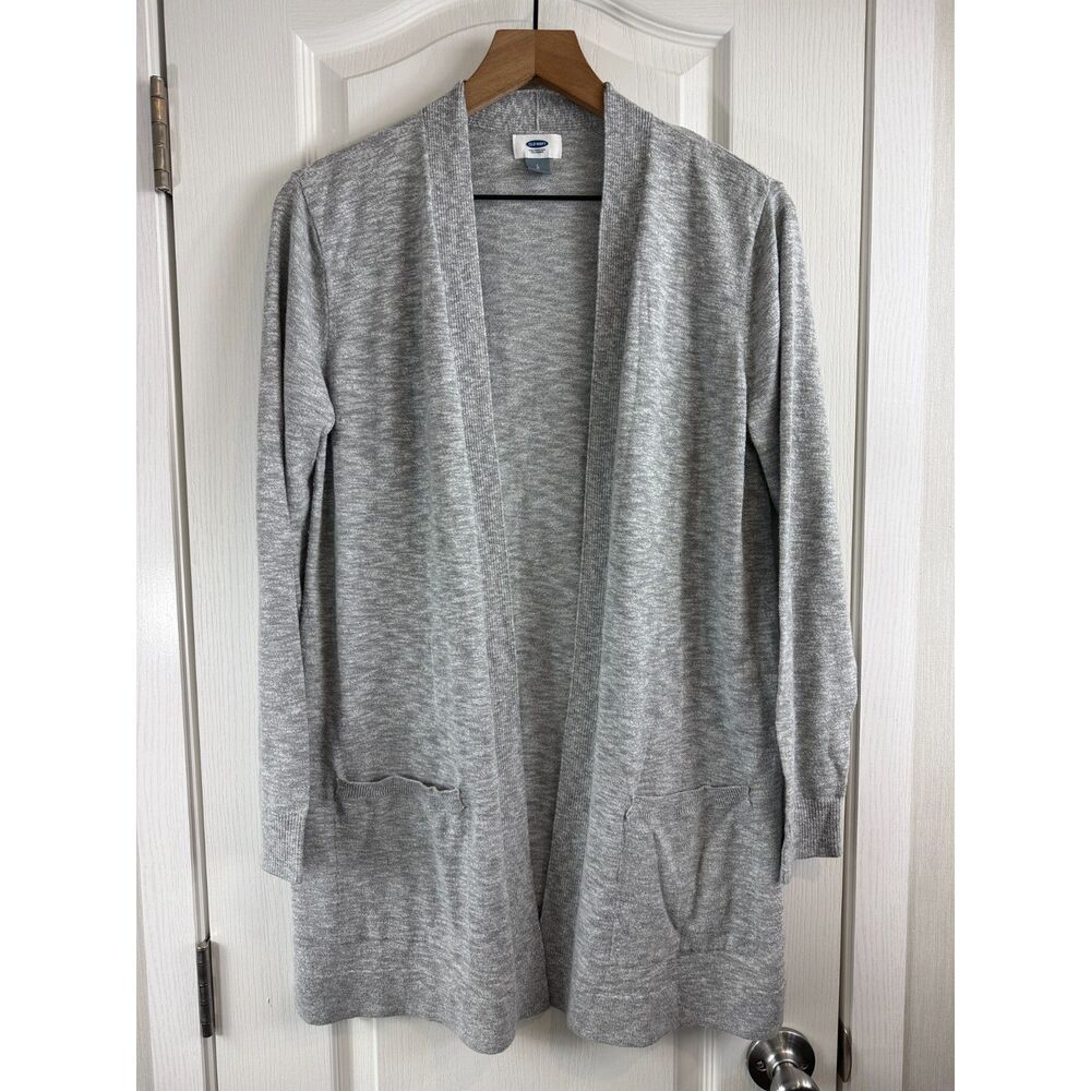 Old Navy Womens Long Open Front Cardigan L Gray Lightweight Knit Pockets